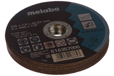 Купить Диск абразивный Metabo 125*22*1.0 мм нержавейка (10 шт.) в металлической коробке   616359000 фото №2